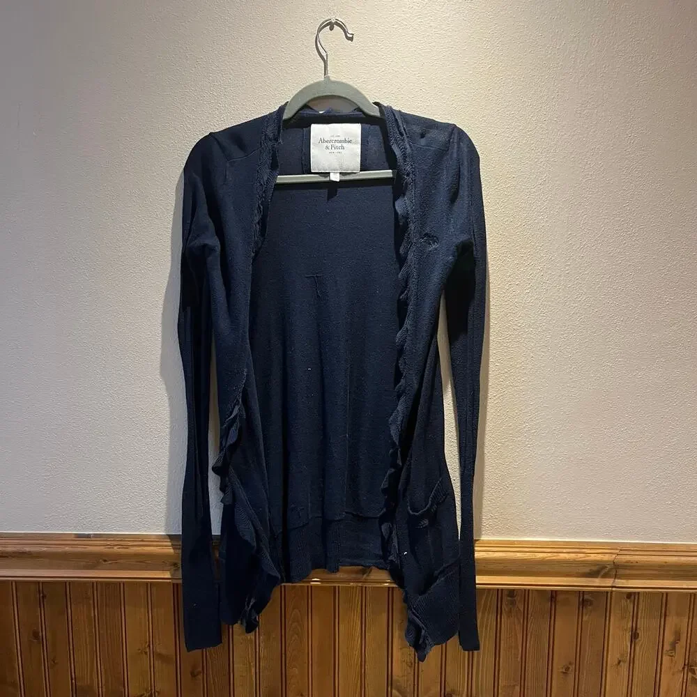 Abercrombie & Fitch Ruffle Open Front Cardigan Sweater XS Blue Casual y2k